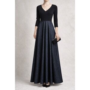 THEIA Leopard Print Midi Dress – Women's Size 0 Black‎ 3/4 Sleeve